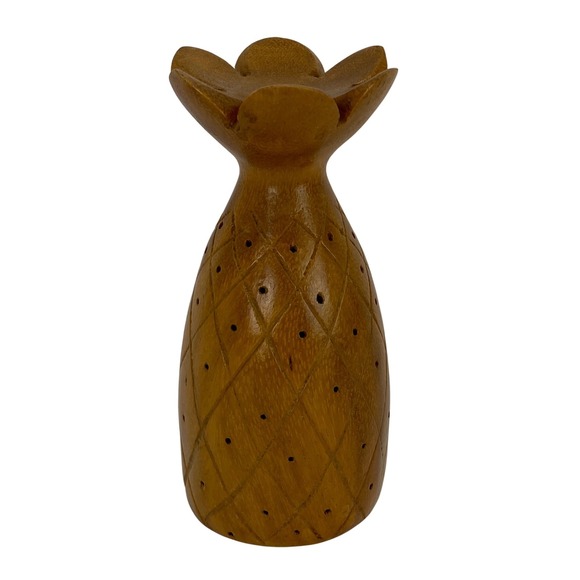 Vtg Hand Carved Monkey Pod Wood Pineapple Candle Holder Philippines Decor Brown - Picture 1 of 10